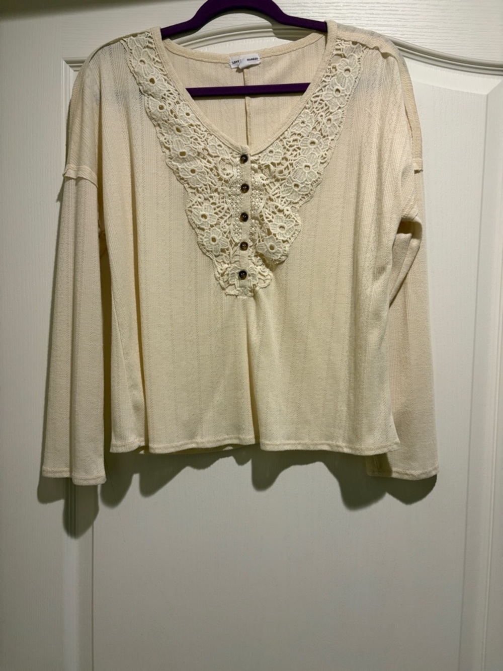 love on a hanger Cream Crochet V-Neck Long Sleeve Top